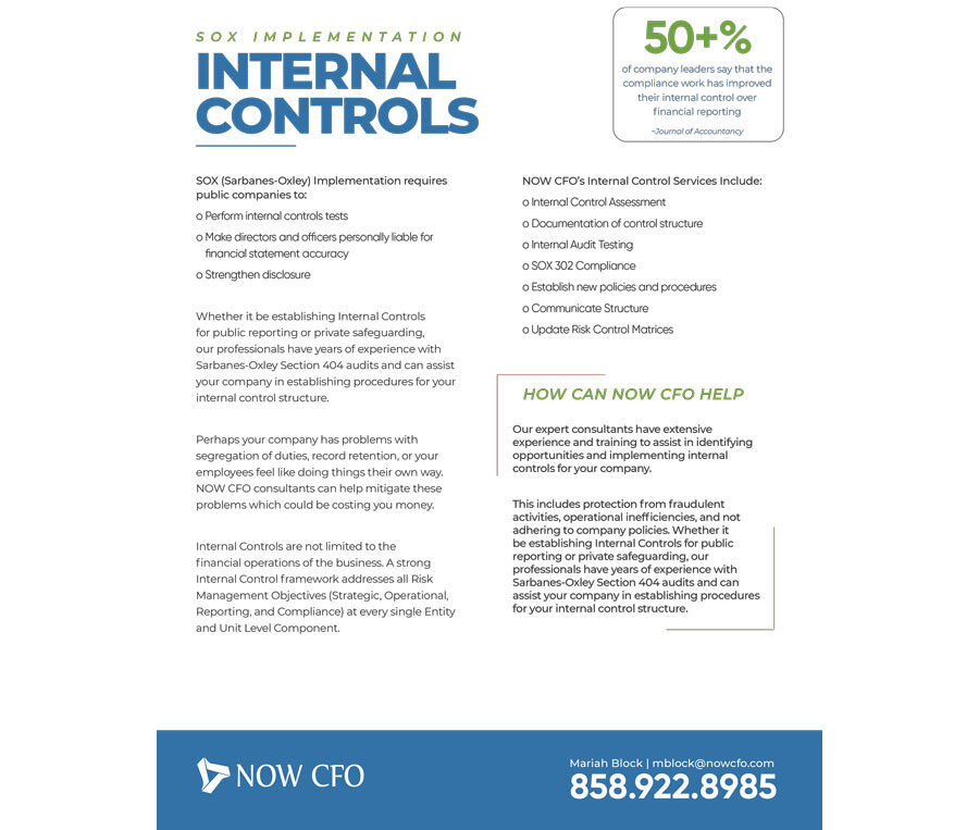 SOX (Sarbanes-Oxley) Implementation: Internal Controls