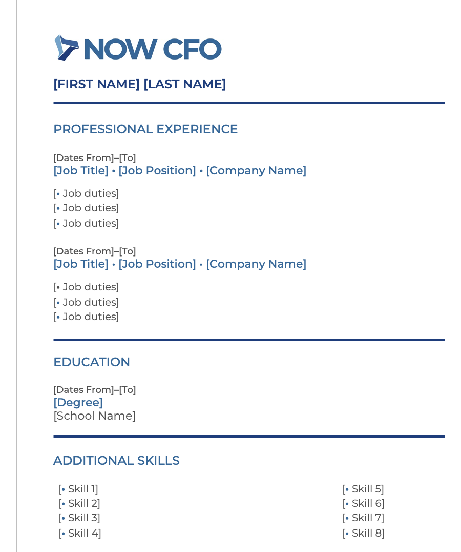 Branded NOW CFO Employee Resume Template